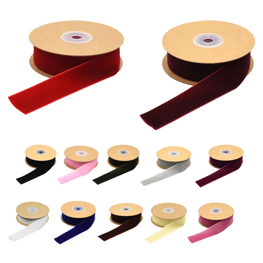 12 Colors 25mm/1'' 5 Yards Velvet Ribbon Roll for Crafts Headband Clips Hair Bow Wedding Decoration Christmas Ribbon