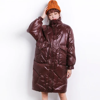 

Women Down Puffer Parka New 2020 Winter Warm Ultra Light Long Duck Down Jacket Ladies Loose Stand Collar Outwear Female Coats