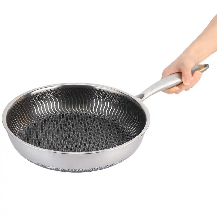 Stainless Steel Frying Pan Non-Stick Pot Cookware 28cm Fried Steak Pot Saucepan Double-sided Honeycomb Kitchenware