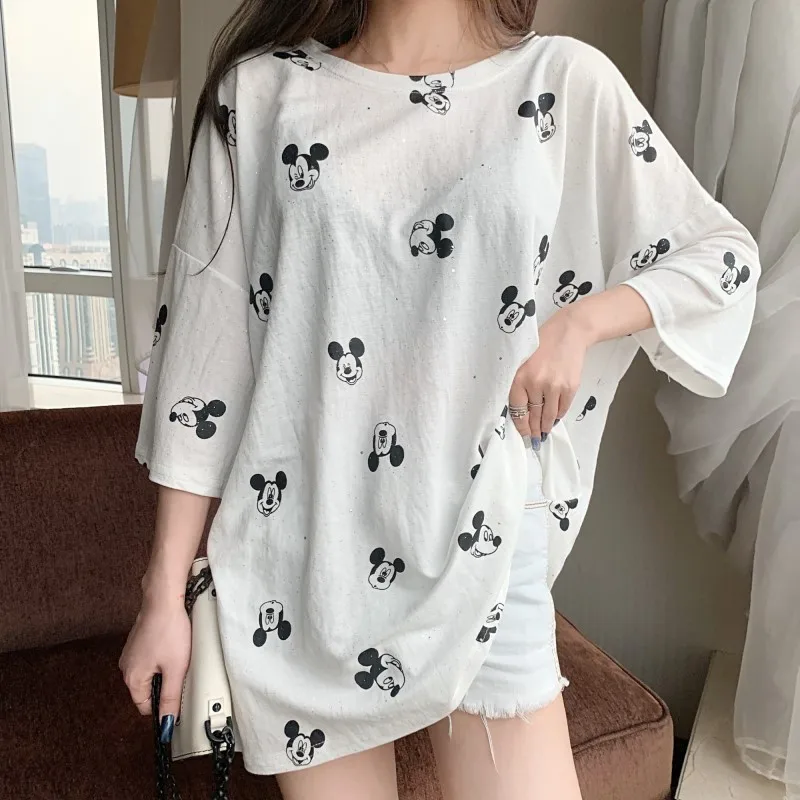 

Women Autumn Summer Plus Size Dress Streetwear Casual Loose Minnie Mickey Cartoon Sequin Party Club Mini Dresses Black White