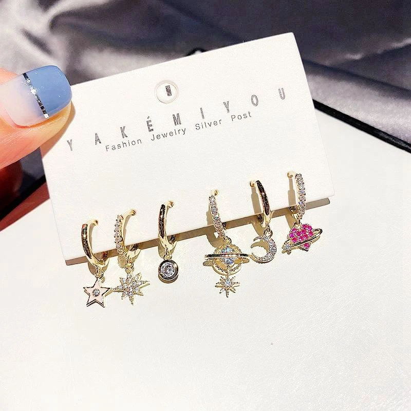 Migga 6pcs Cubic Zircon Moon Star Dangle Earrings Set Gold Color Cz Crystal Women Brincos Jewelry Drop Earrings Aliexpress