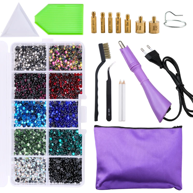 Purple Tool Set Hotfix Rhinestones Iron On Strass Crystal Hot Fix  Applicator Rhinestone For Garment Accessories EU/US PLUG