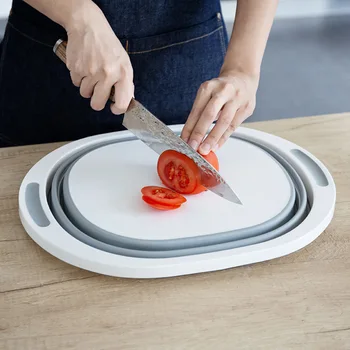 

Round Collapsible Chopping Block Foldable Cutting Board Kitchen Silicone Cutting Board Fruit Washing Basket With Draining Plug