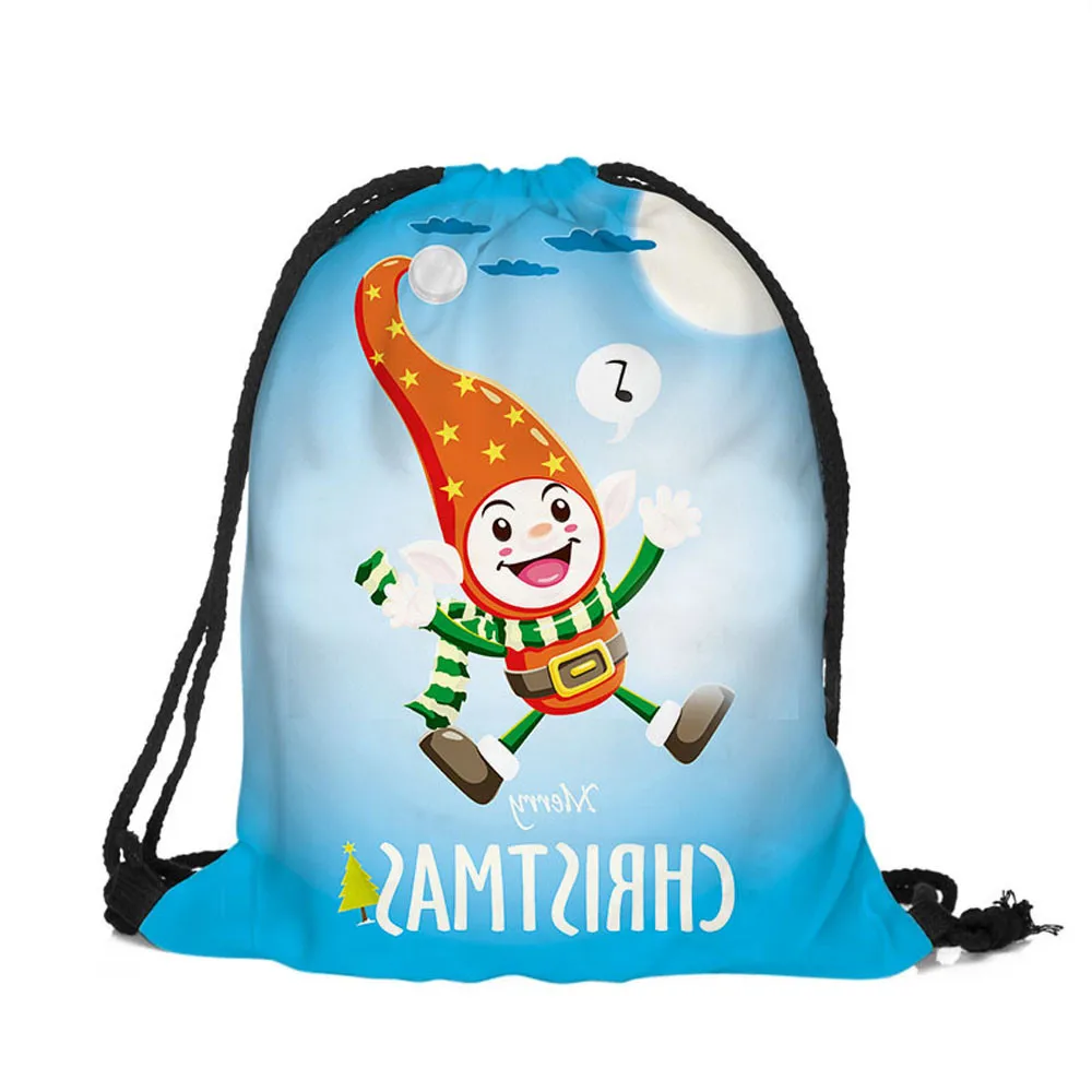 C New Arrival Mochila Bolsa Feminina Luxury Design Women Santa Claus Christmas Tree Print Bag Drawsting BackpackDropship T822 - Цвет: C