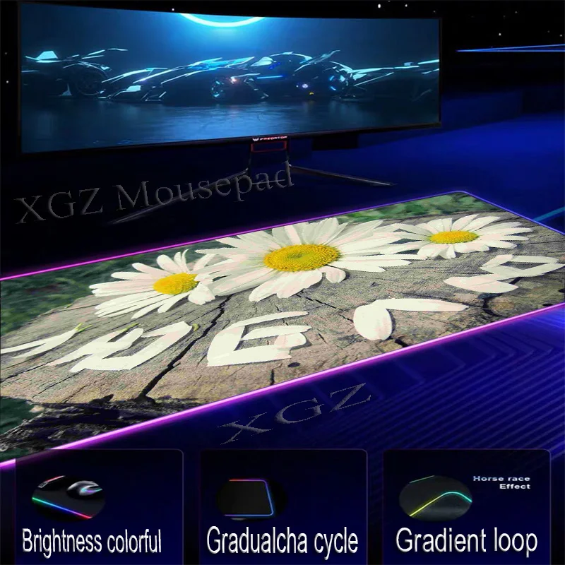  XGZ White Flower Large RGB Gaming Mouse Pad Black Locking Edge for Anime Custom Computer Desk Mat N