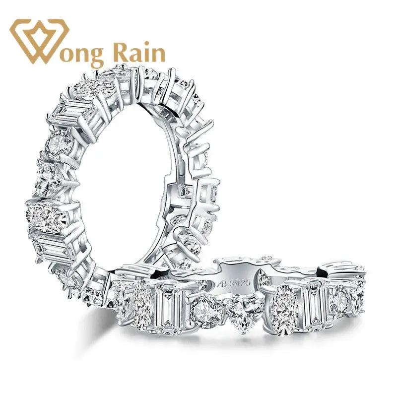 Wong Rain 925 Sterling Silver Created Moissanite Gemstone Diamonds Wedding Engagement Ring Wedding Band Fine Jewelry Wholesale Wong Rain 925 Sterling Silver Created Moissanite Gemstone Diamonds Wedding Engagement Ring Wedding Band Fine Jewelry Wholesale