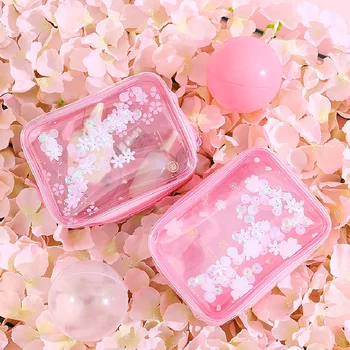 

Pink Cherry Blossom Pattern PVC Waterproof Cosmetic Makeup Bag Women Ins Style Travel Storage Bag Organizer Sweet Beauty Case