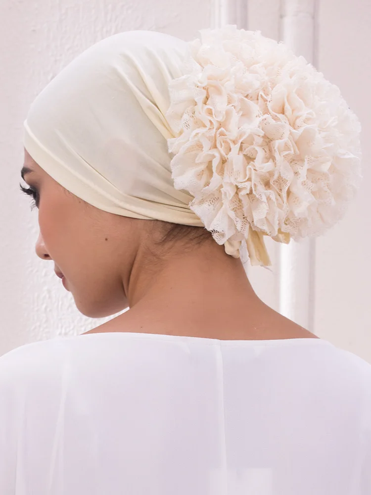 JTVOVO 2022 New Pure Color Milk Silk Pan Flower Hat Muslim Stretch Toe Cap Dubai Arab
