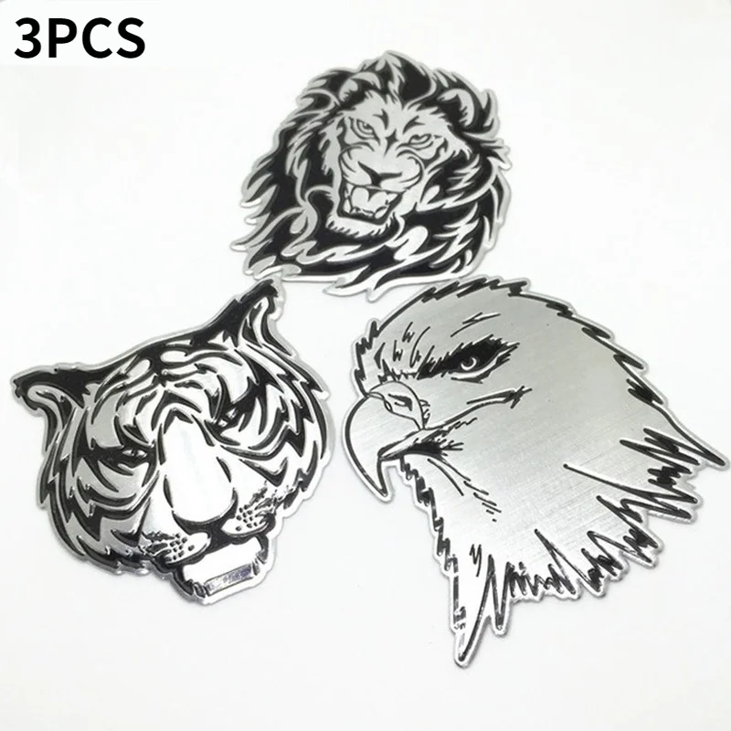 3D Metal Aluminum Animal Stickers Tiger Head Eagle Head Lion Head Car Sticker Car Accessories Stickers Anti-collision Decoration