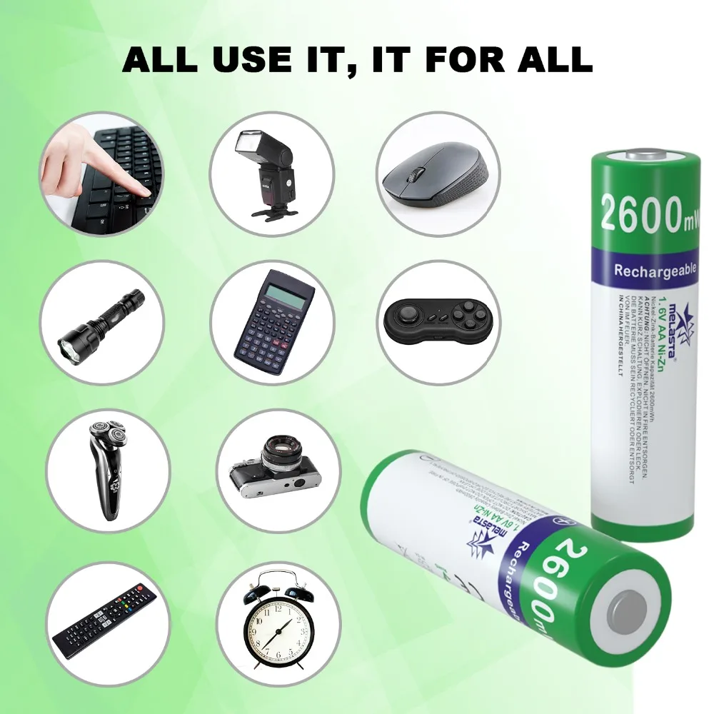 NiZn AA аккумуляторные батареи NI-ZN 2600mWh 1,6 V батарея для игрушек MP3 солнечное освещение цифровая камера MP4 RC автомобиль с 1 USB зарядное устройство