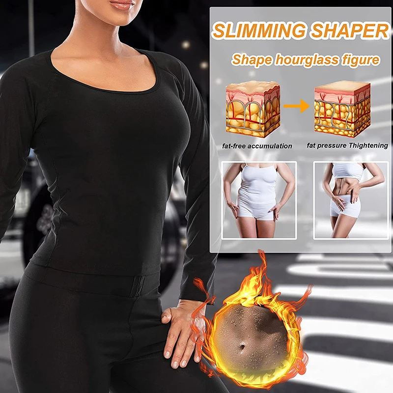 Women Slimming Sweat Shirts Body Shaper Sauna Suits Thermo Trousers Long Sleeve Waist Trainer Arm Trimmer Shapewear Workout Belt