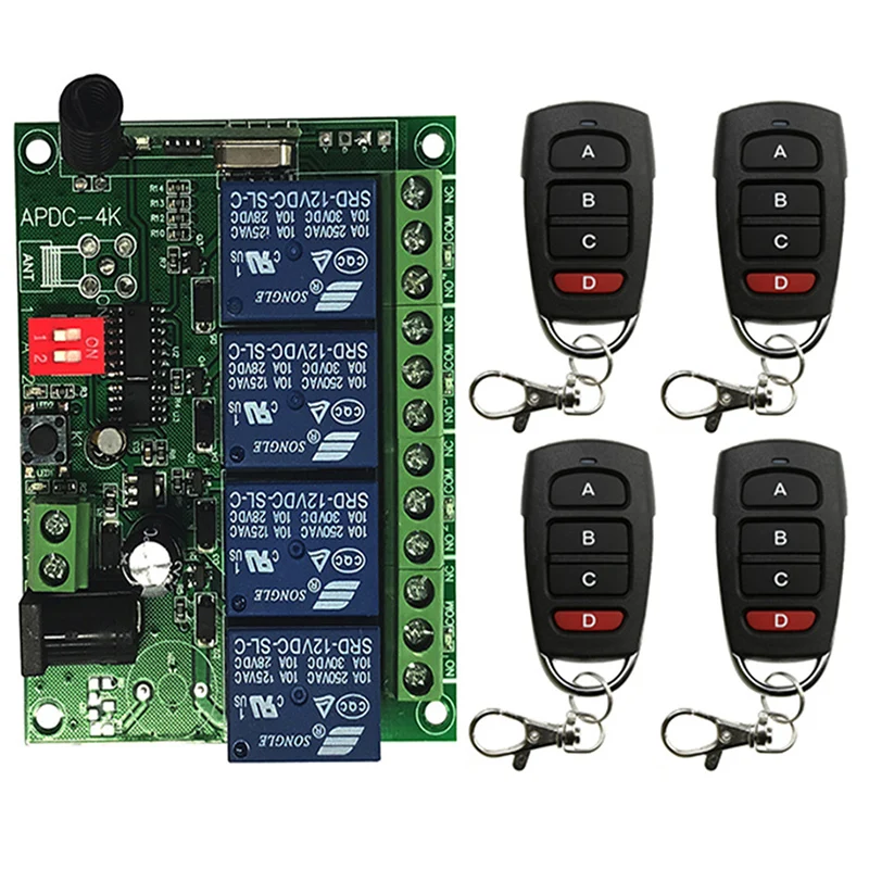DC 12V 24V 4 Channel 4CH RF Wireless Remote Control Switch System Receiver + Transmitter 315 433 MHz | Обустройство дома