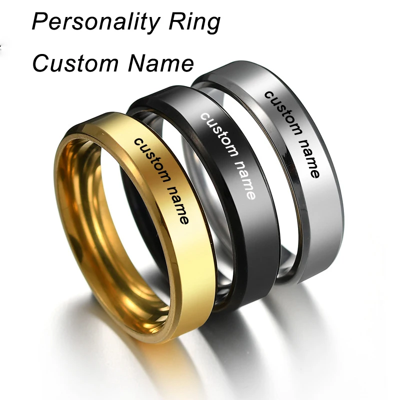 

2019 Anel Anillos Custom Name Engrave Logo Glossy 6mm Mens Ring Size Stainless Steel Rings For Wholesale Lots Bulk Dropshipping