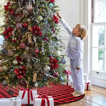 

Christmas Tree Skirt Christmas Tree Cover 90cm Red and Black Buffalo Plaid Xmas Tree Mat Christmas Decorations 2020