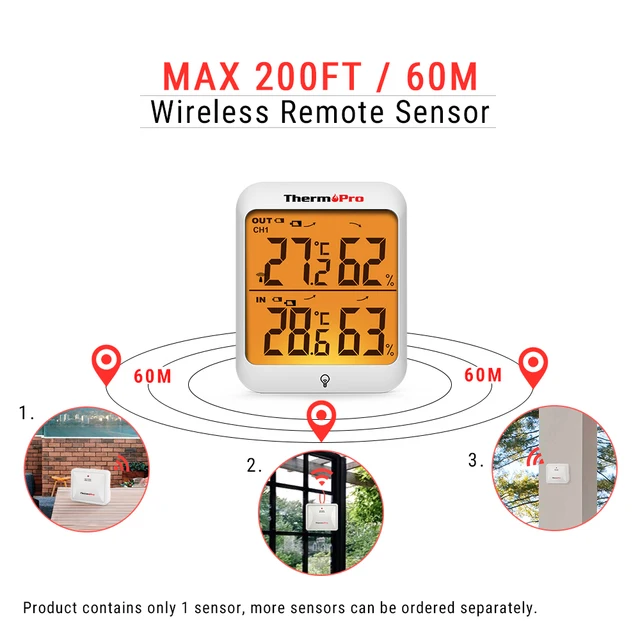 ThermoPro TP65S Cold-Proof Indoor Outdoor Thermometer Wireless, Remote  Thermometer Wireless Temperature Monitor of 200FT, Rechargeable Smart