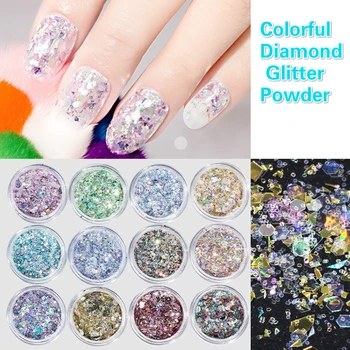 

1set Nail Glitter Powder Mix Sequins Sheet Diamond Colorful Laser Holographic Nail Flake Makeup Glitter Dust Nail Art Decoration