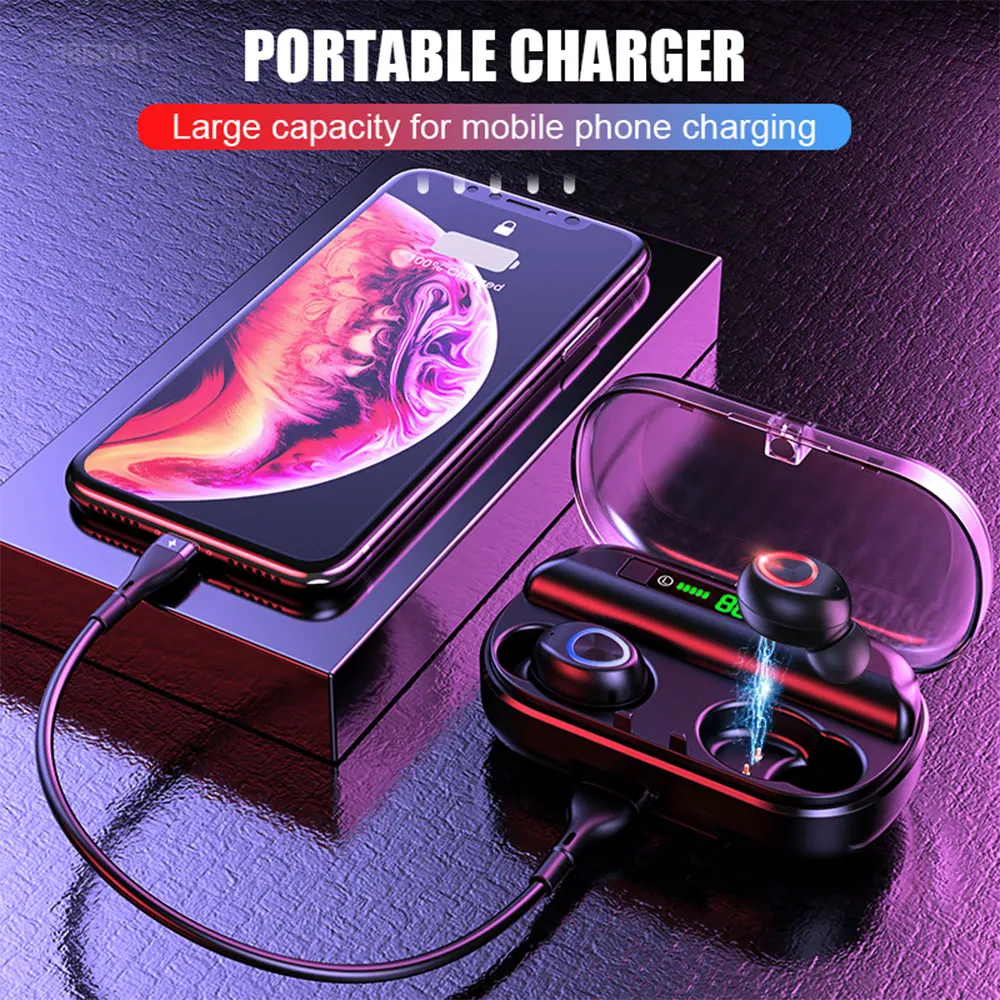 V10 V5 0 Bluetooth Stereo Earphone Wireless Waterproof Touch Earbuds Headset Battery LED Display Type c Charge Case earbuds