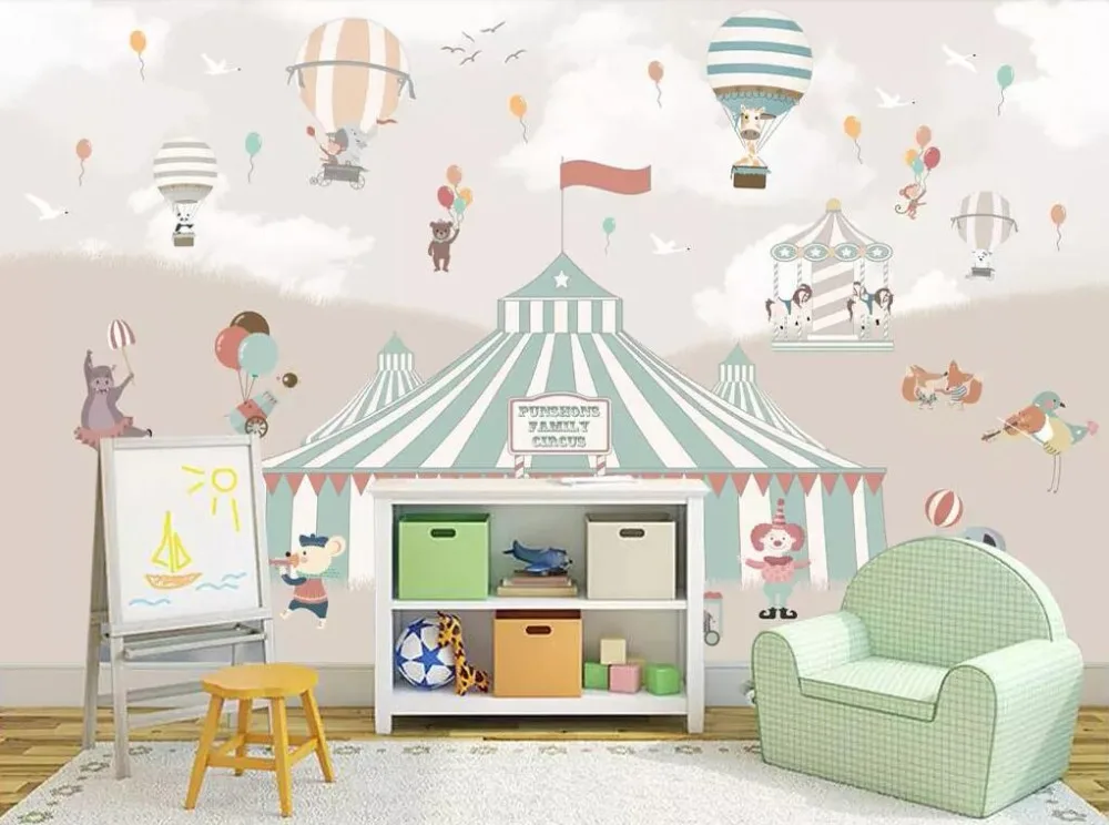 Diantu Mural wallpaper cartoon hot air balloon circus background children room boy girl bedroom background mural 3d wallpaper