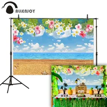 Allenjoy Летний пляж задний фон цветы подорожника листья Морская звезда облако голубое небо Фотофон баннер для вечеринки в честь Дня рождения поставки