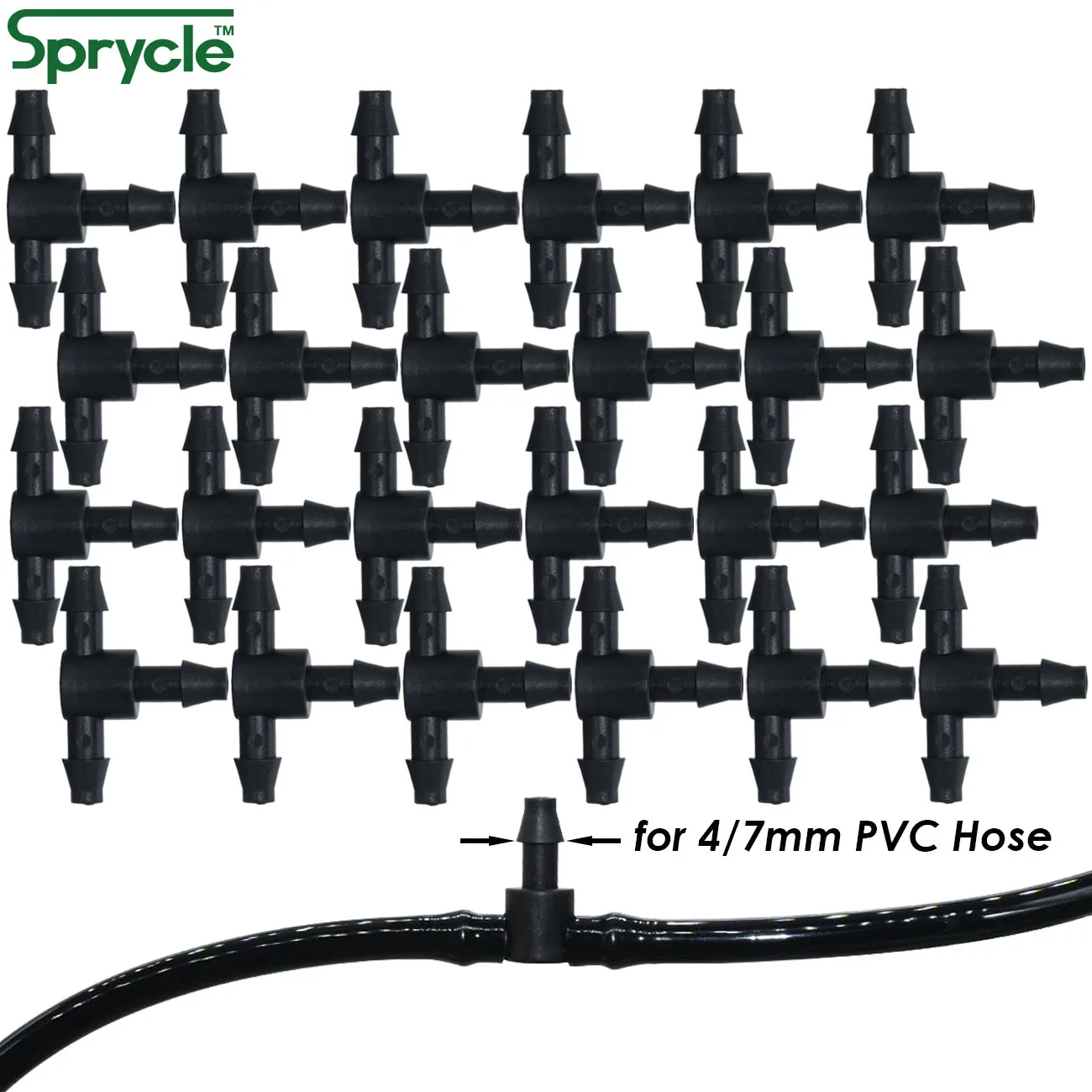 SPRYCLE 50PCS Barb Tee 3-Way 4/7mm Connector Garden Watering 1/4 Inch Pipe Hose Joint Micro Drip Irrigation Tool for Flower Pots