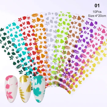 

10Pcs Colorful Heart Shape Maple Leaf Nail Foil Christmas Snowflake Transparent Transfer Foil Decals Slider Decoration