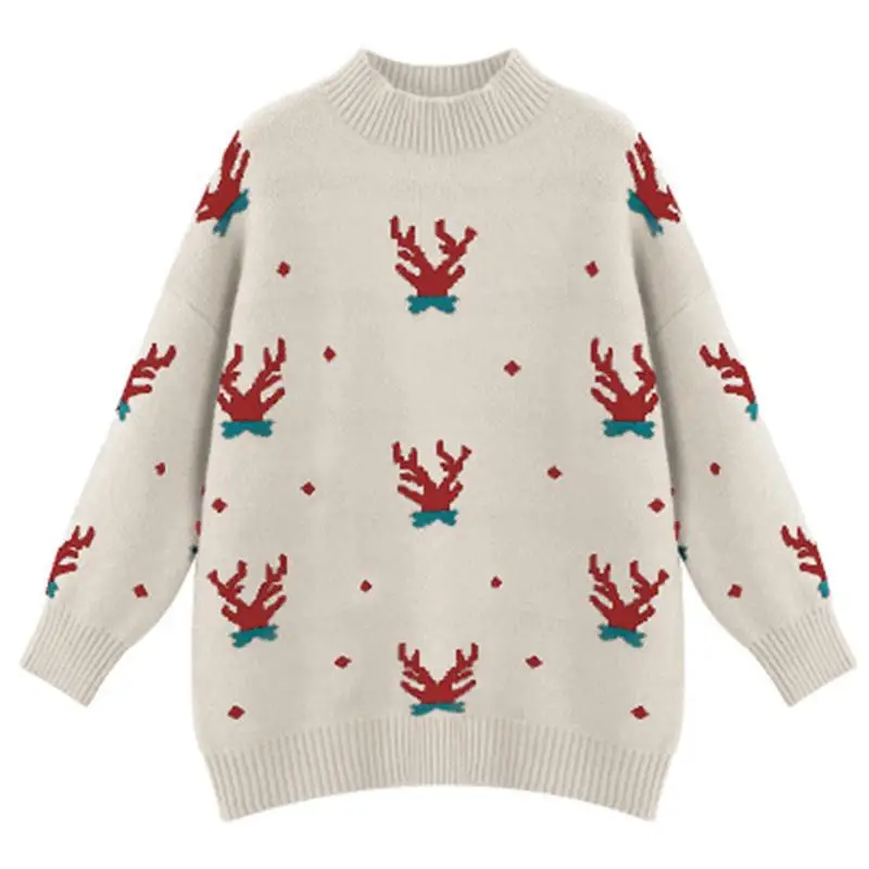 Рождественский джемпер для женщин, Рождественский свитер, пуловер, зимний новогодний свитер, свободный Женский вязаный пуловер, pull noel femme - Цвет: Apricot Sweater