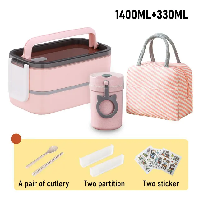 Lunch Box Thermal Food Container Bento Box Microwave Safe Lunchbox School Child Food Storage Kid's Lunch Box With Compartments p 1400ml set bag