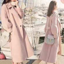 Женское зимнее пальто с длинным рукавом, теплое шерстяное женское элегантное двубортное шерстяное пальто размера плюс, розовое W108