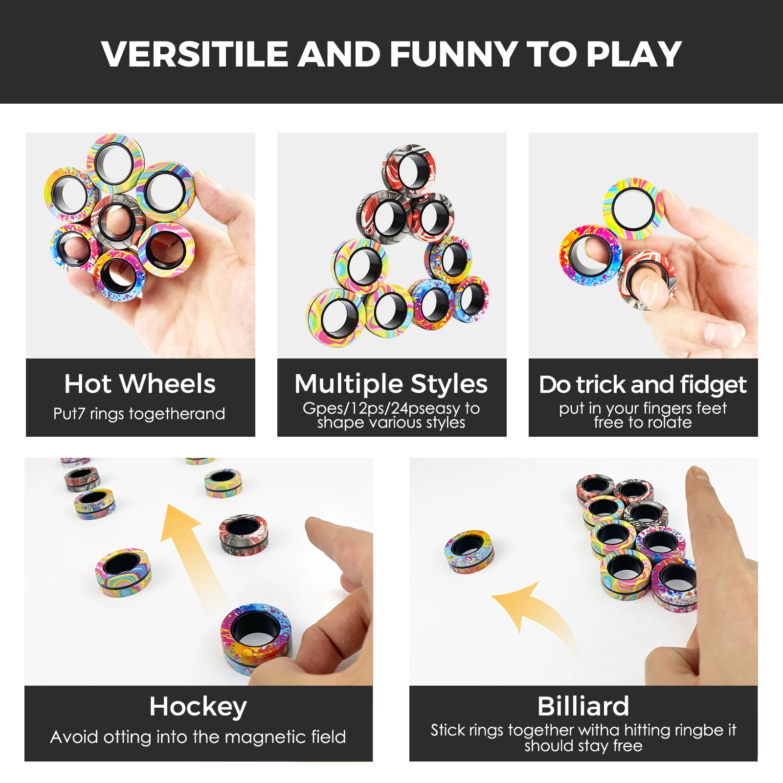 Random 3Pcs Fidget Spinner Magnetic Ring Toys Set Fingers Magnet Rings ADHD Stress Relief Magical Toys for Adult Kids Anxiety 6