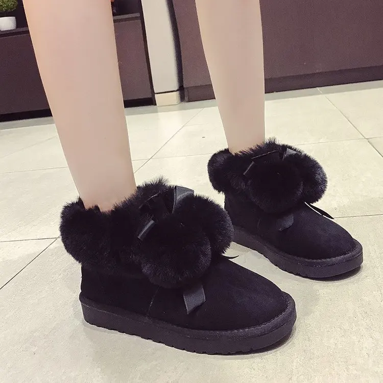 Zapatos de mujer; женские ботинки; зимние ботинки; ботинки с меховым помпоном; женская Нескользящая модная женская обувь; бархатная обувь на толстой U11-02 - Цвет: Черный