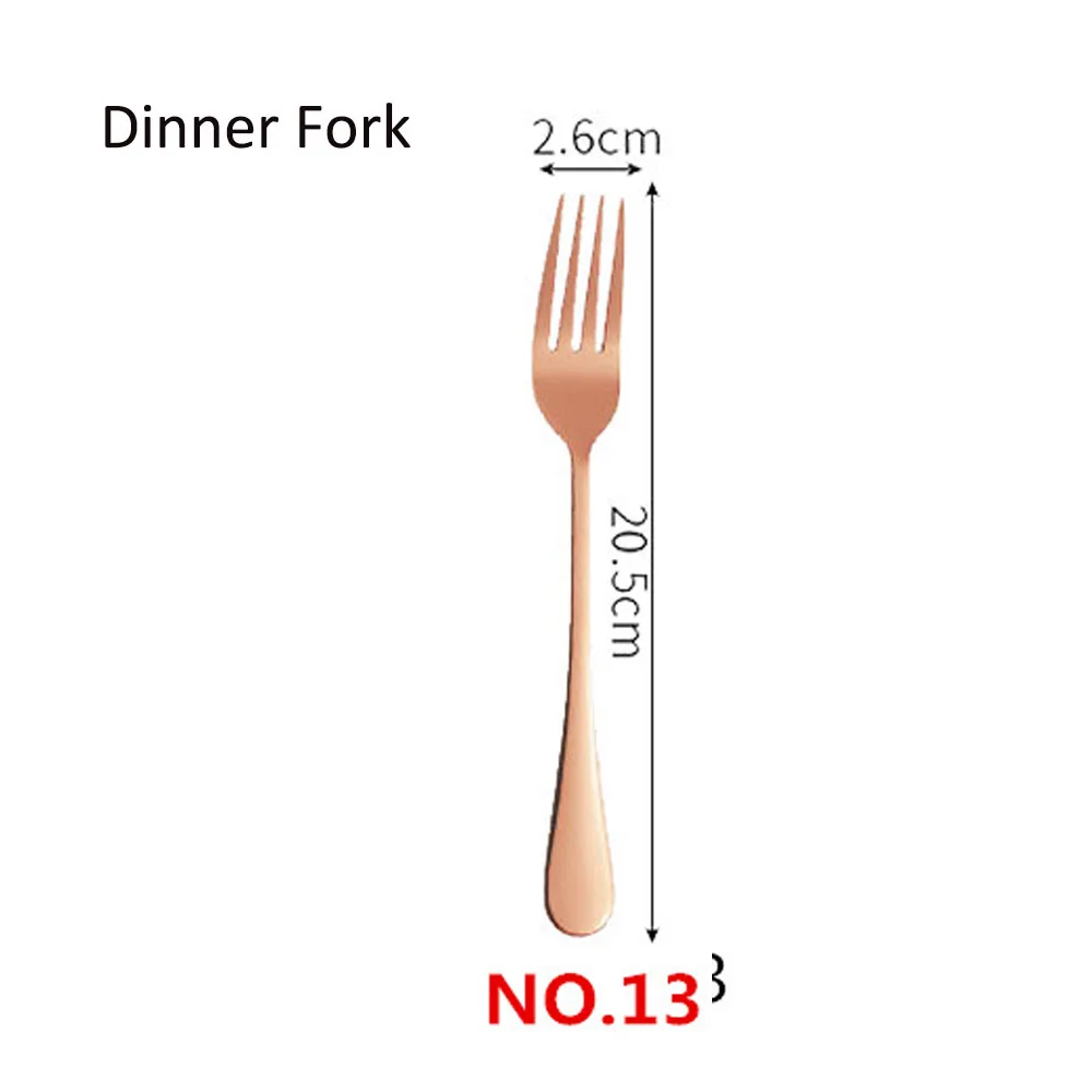 NO.13 Dinner Fork Набор посуды из розового золота, Свадебный розовый набор столовых приборов для путешествий, столовые приборы из нержавеющей стали, медный столовый нож, вилка, ложки, столовое серебро - Цвет: NO.13 Dinner Fork