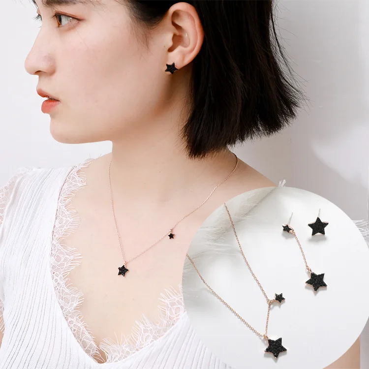 

Set new Korean version of fashion simple and asymmetrical five-pointed star personality crystal necklace Sina suit wholesale