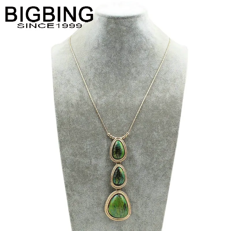 

V272 BIGBING fashion jewelry fashion golden green acrylic round long pendant Necklace women fashion chains necklace high quality