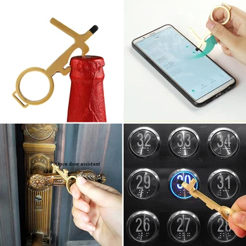 

1pcs Door Handle Keychain Portable Stick Non-contact Hygiene Hand Press Elevator Tool Door Opener Avoid Touching Key Buckle