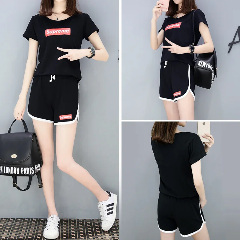 

Ozhouzhan Summer WOMEN'S Dress 2018 New Style Sports WOMEN'S Suit Summer Short Sleeve Pure Cotton Shorts Casual Trendy Two-Piece