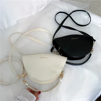 

Fashion Semicircle Women Shoulder Bag PU Leather Top-Handle Small Saddle Crossbody Pouch Handbag Popular Simple Female Daily Bag