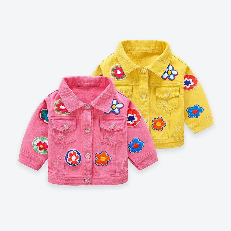 

Baby Girl Jeans Jacket Girls New Spring Autumn Fashion Single-breasted Clothes Children Lapel Print Sunflower Denim Coats 1-7 Y