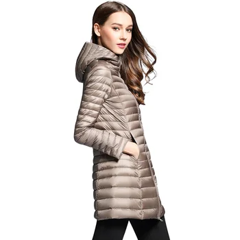 

SVOKOR Women's Winter Down Jacket Hooded Long Jacket White Duck Down Female Overcoat Ultra Light Slim Solid Jackets