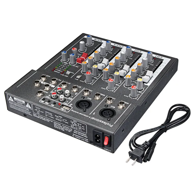 Черный Портативный аудио микшер с USB DJ звук микшерный пульт MP3 Jack 4 канала караоке 48 в усилитель для караоке KTV матч Вечерние - Цвет: Черный