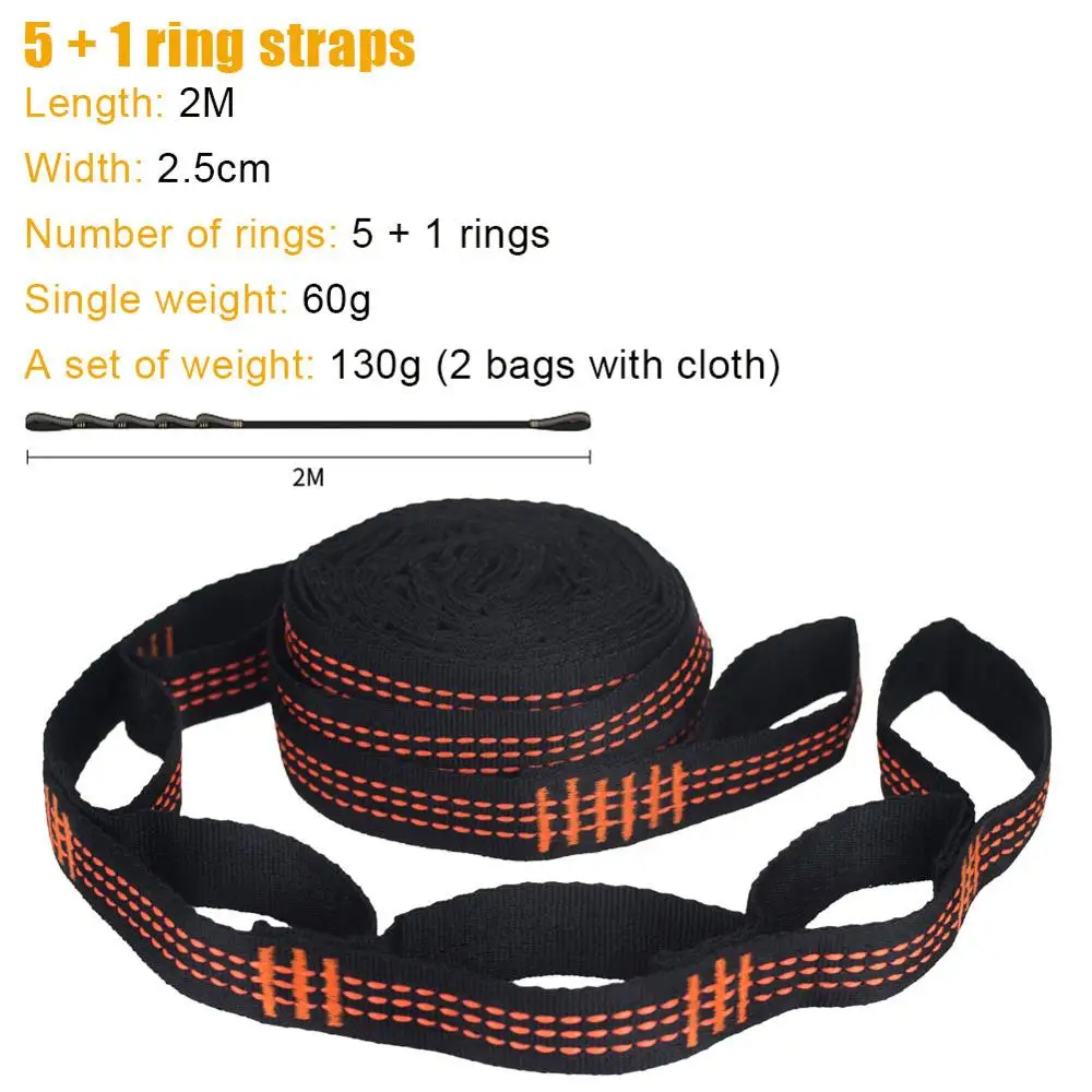 2 Pcs/Set Hammock Straps Special Reinforced Polyester Straps 5 Ring High Load-Bearing Barbed Black Outdoor Hammock straps 캠핑
