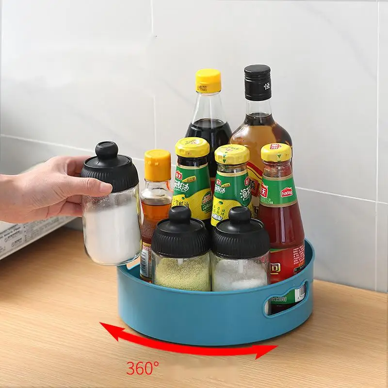 Vassoio girevole a 360°, contenitori per la conservazione della cucina, per spezie, snack, frutta, cibo, vassoio antiscivolo per il bagno, contenitore per la conservazione degli alimenti secchi_voghion.com