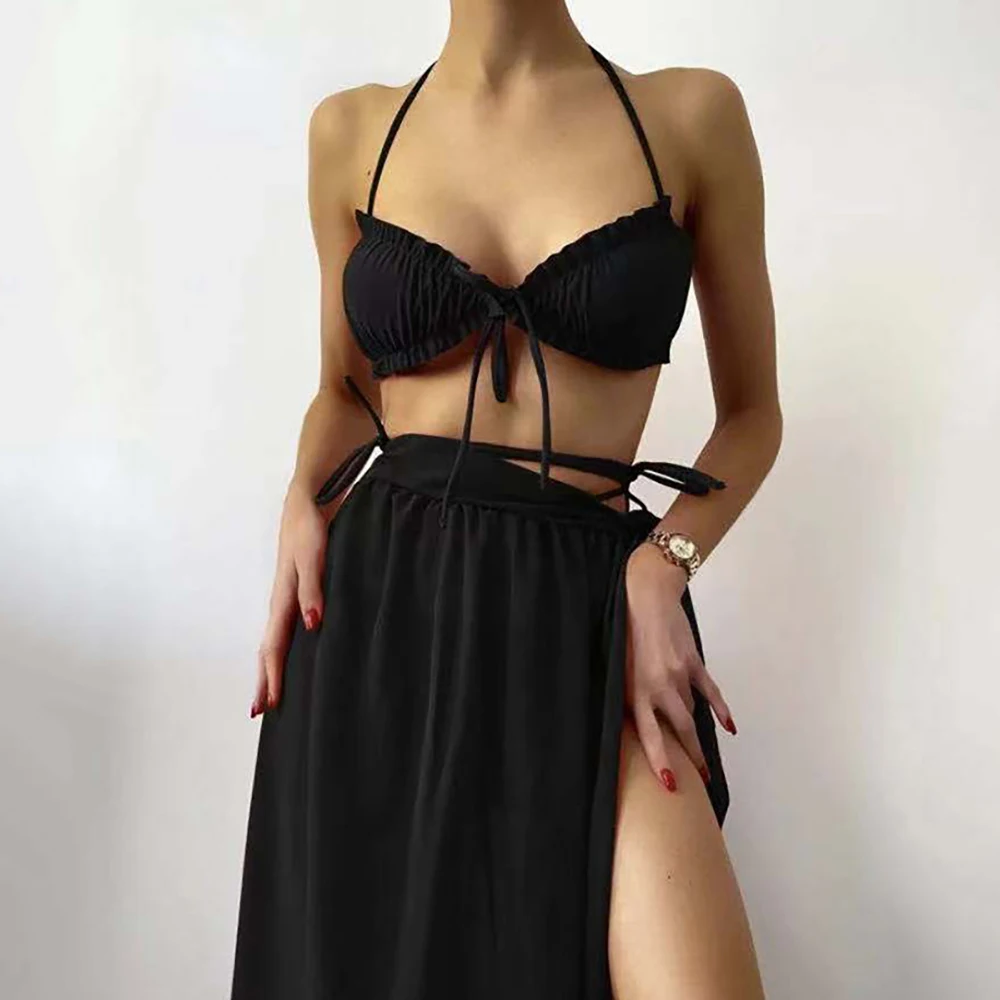 

2022 New Arrival Two Piece Swimwear Sexy Solid Beach Bathing Suit for Mujer Feminine Swimsuit Long Skirt Swimwear S~XXL