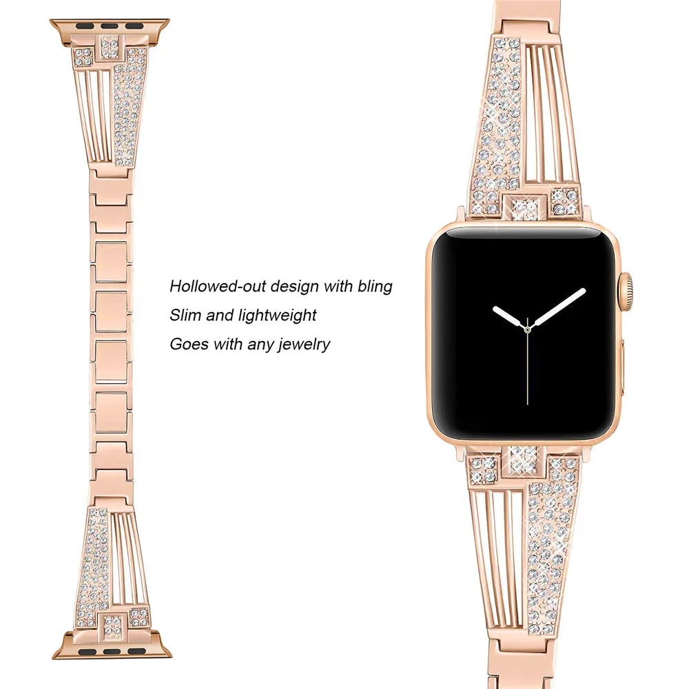 Металлический браслет с бриллиантами для Apple Watch, ремешок серии 5, 4, 3, 2, 1, съемный женский наручный ремень для iWatch 40 мм, 44 мм, 38 мм, 42 мм