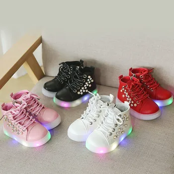 

Baby Toddler Kids Boots Children Baby Girls Pearl Crystal Led Light Luminous Running Sport Boots Shoes детская зимняя обувь