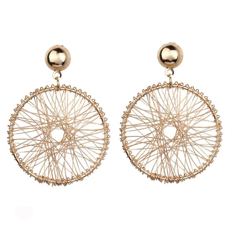 

Earings Brinco Han Edition Contracted Design Feeling Metal Geometry Circular Earrings Eardrop Female Thread Winding Hyperbole