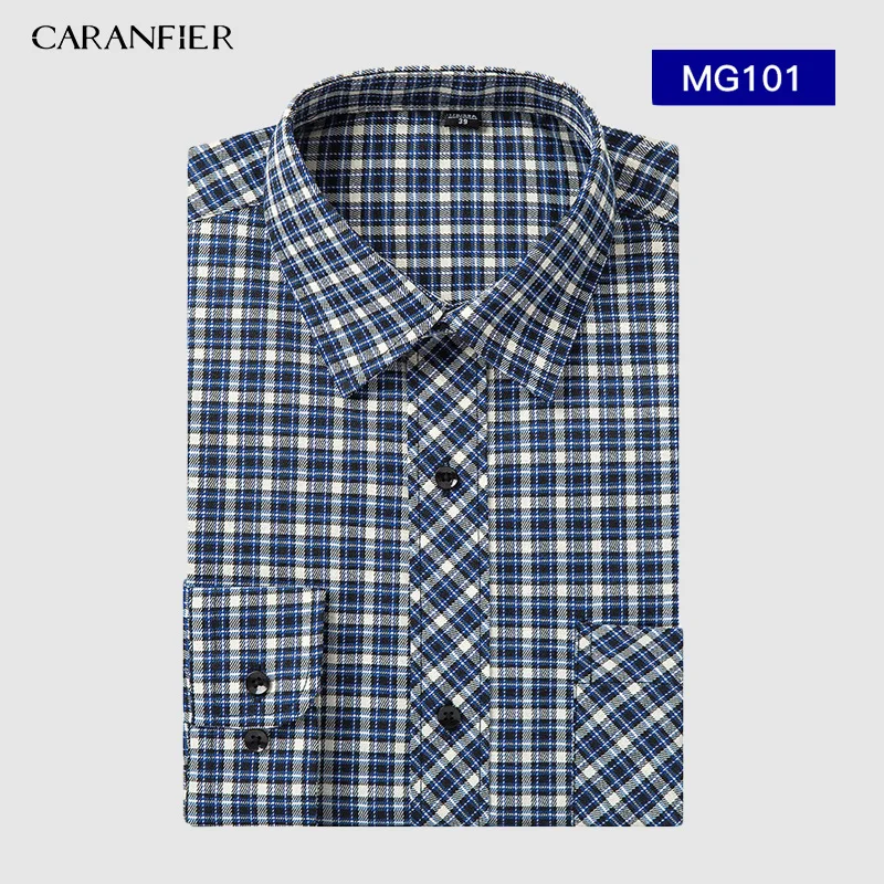 101 CARANFIER, Мужская одежда, клетчатая рубашка, мужская, весна, осень, длинный рукав, твил, формальная, деловая, мужская, светская, полосатая рубашка - Цвет: 101