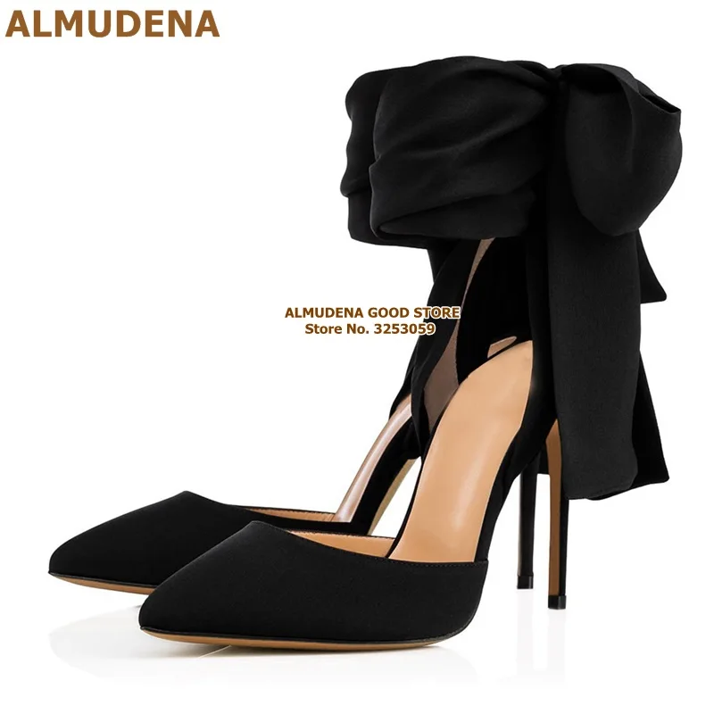 红色黑色色丁布后跟大蝴蝶结系带凉鞋尖头单鞋CL款 (17)