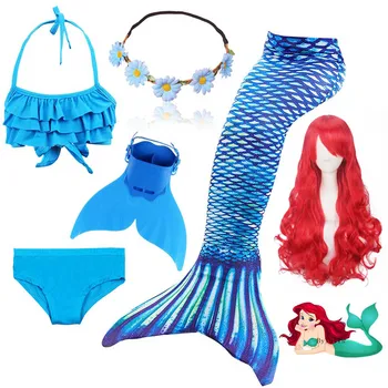 

2020 Girls Swimming Mermaid Tails With Monofin Swimsuit Bikini Set for Kids Clothing Swimwear Child Costume Cosplay Mermaid Wigs