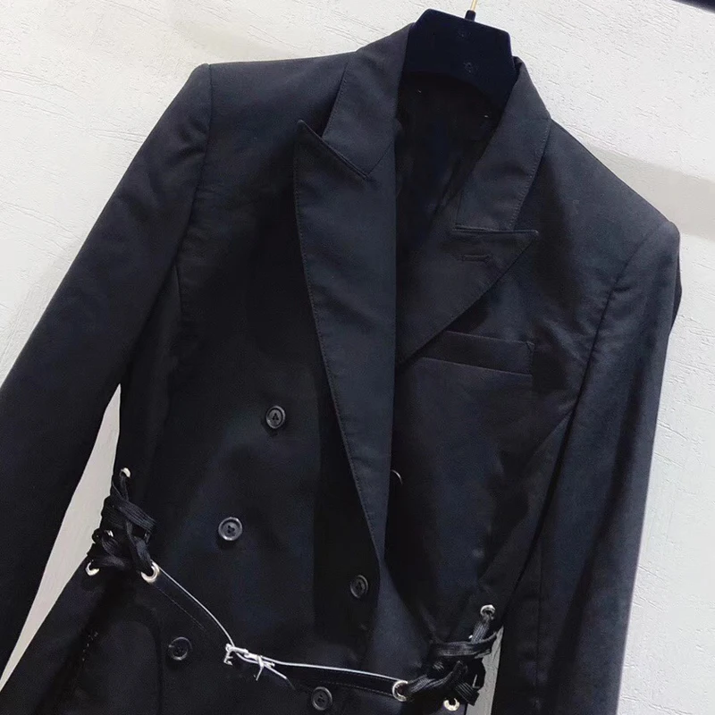 Черная куртка с длинным рукавом Женская Осенняя мода офисные женские однотонные куртки с поясом