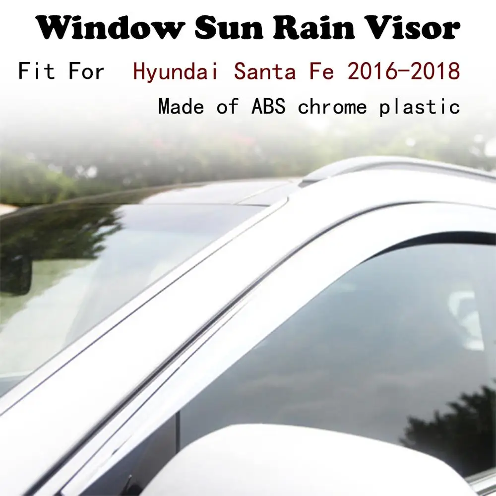 

ABS Chrome plastic Window Visor Vent Shades Sun Rain Guard car accessories For Hyundai Santa Fe 2016-2018